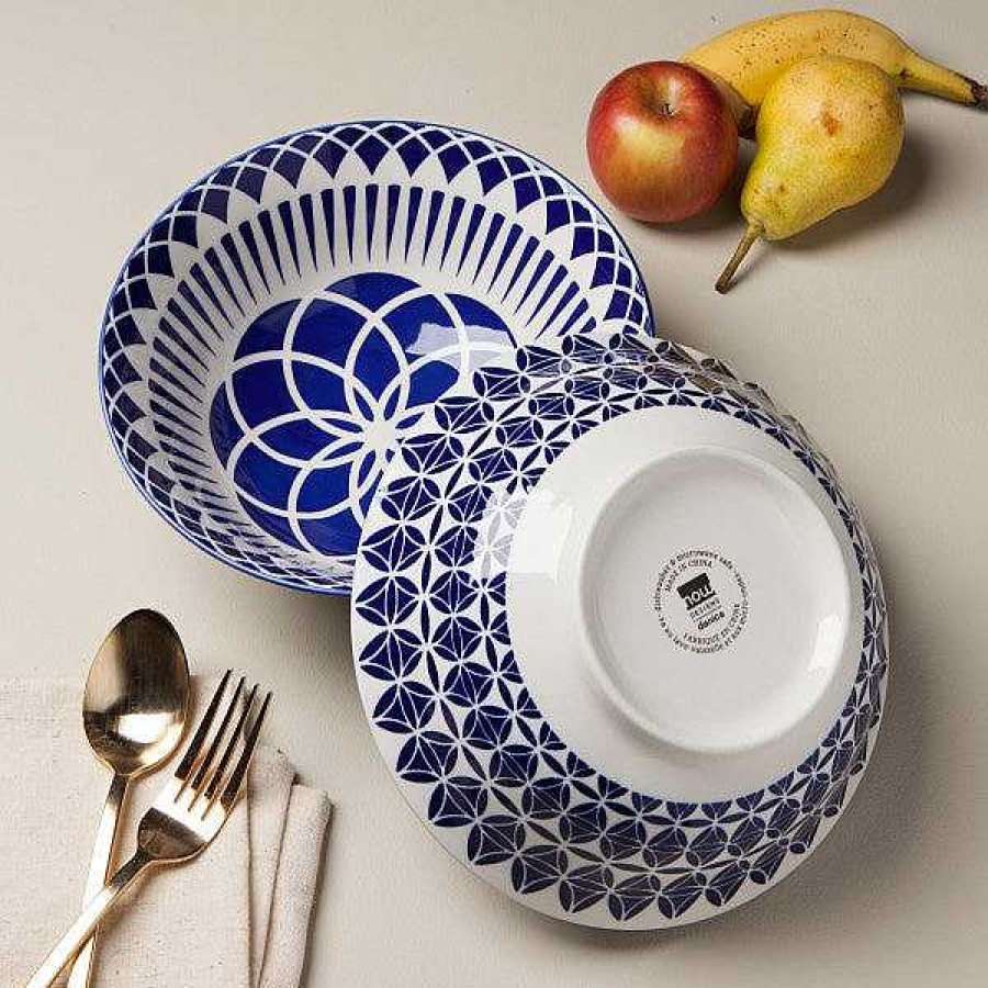 Table Relish Decor | Stamped Serving Bowl - Blue Geo