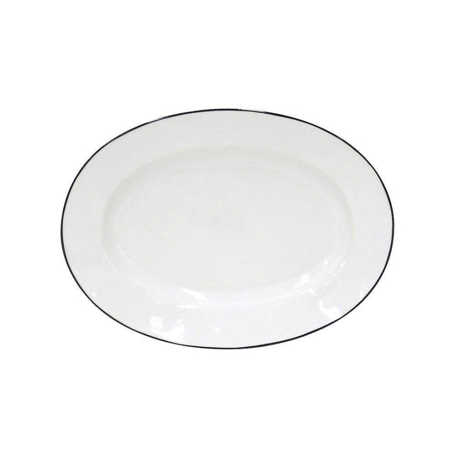 Table Relish Decor | Beja Medium Oval Platter - White Blue