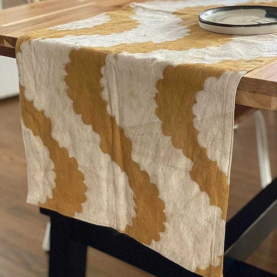 Table Relish Decor | Block Printed Table Runner - Golden Rays