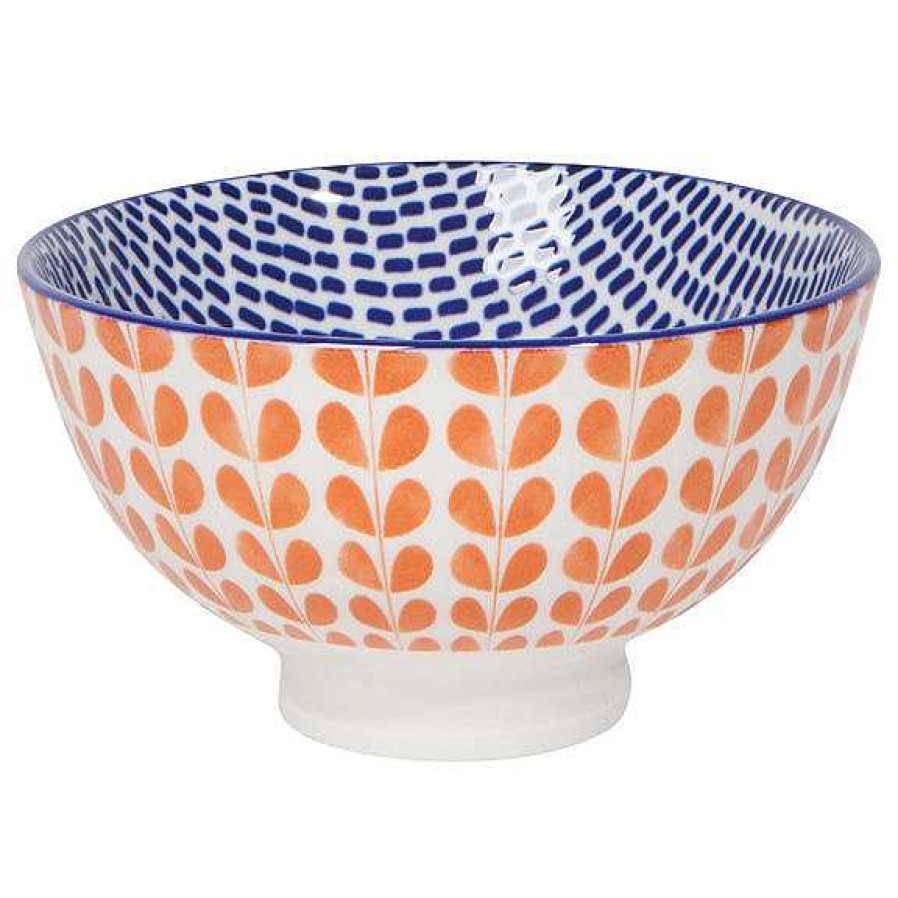 Kitchen Relish Decor | Coupe Stamped Bowl - Orange Blue Blossom