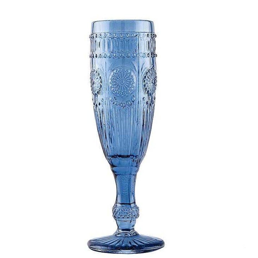 Table Relish Decor | Pressed Glass Champagne Flute - Blue