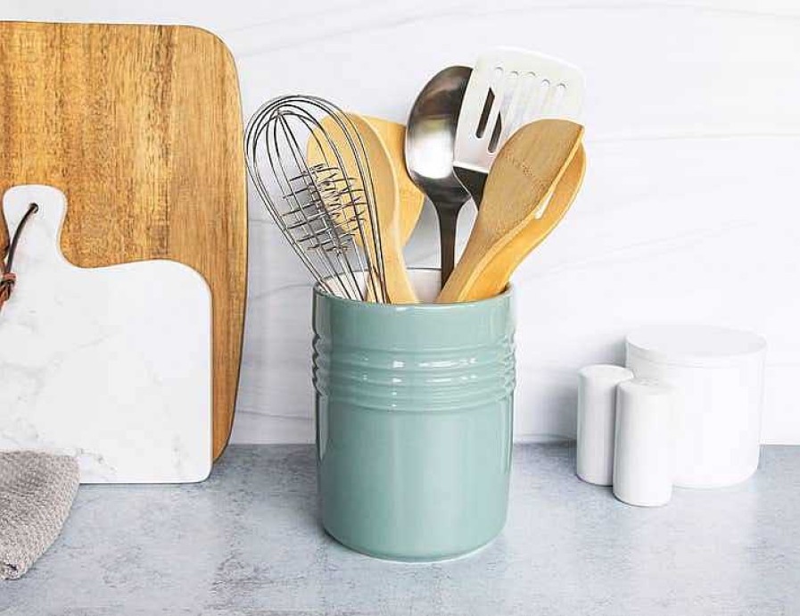 Kitchen Relish Decor | Ceramic Utensil Holder - Teal