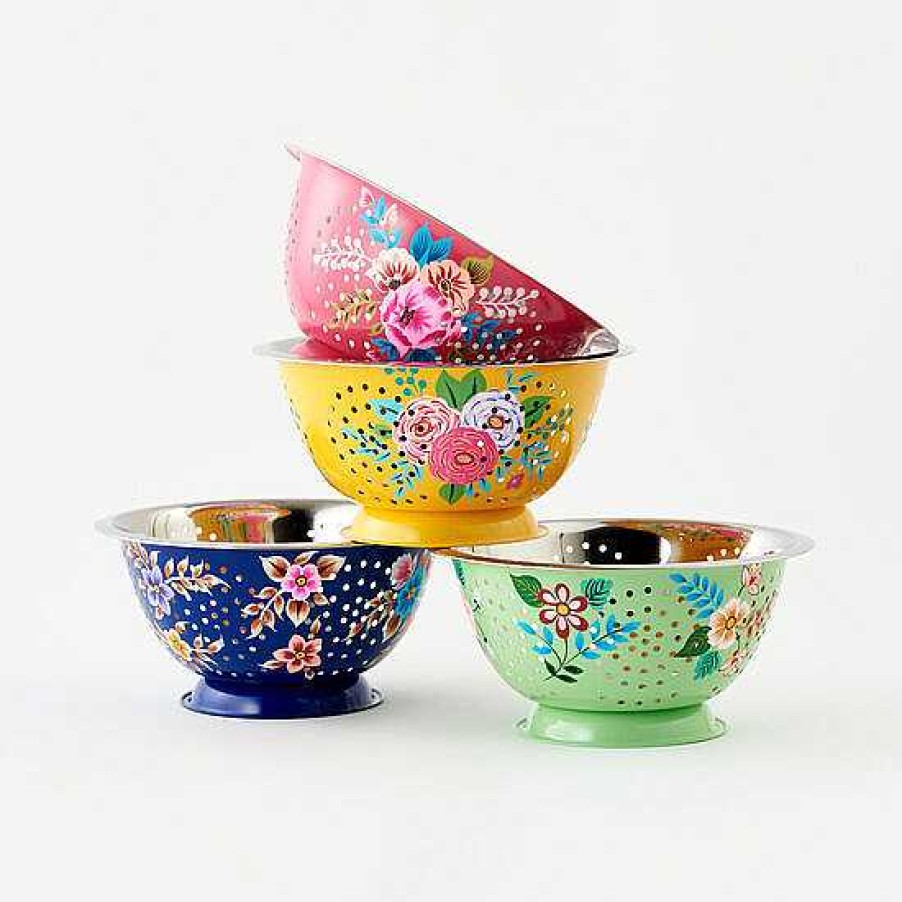 Kitchen Relish Decor | Handpainted Floral Colander - Green