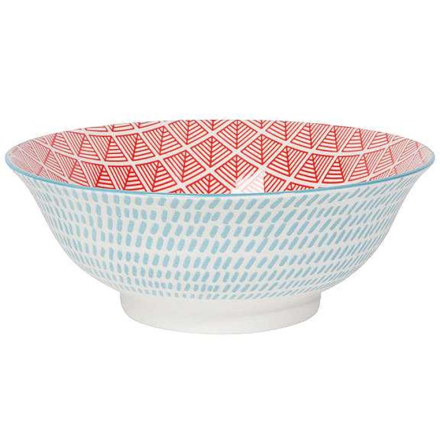 Table Relish Decor | Stamped Serving Bowl - Blue Red Dash