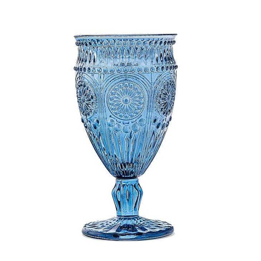 Table Relish Decor | Pressed Glass Wine Goblet - Blue