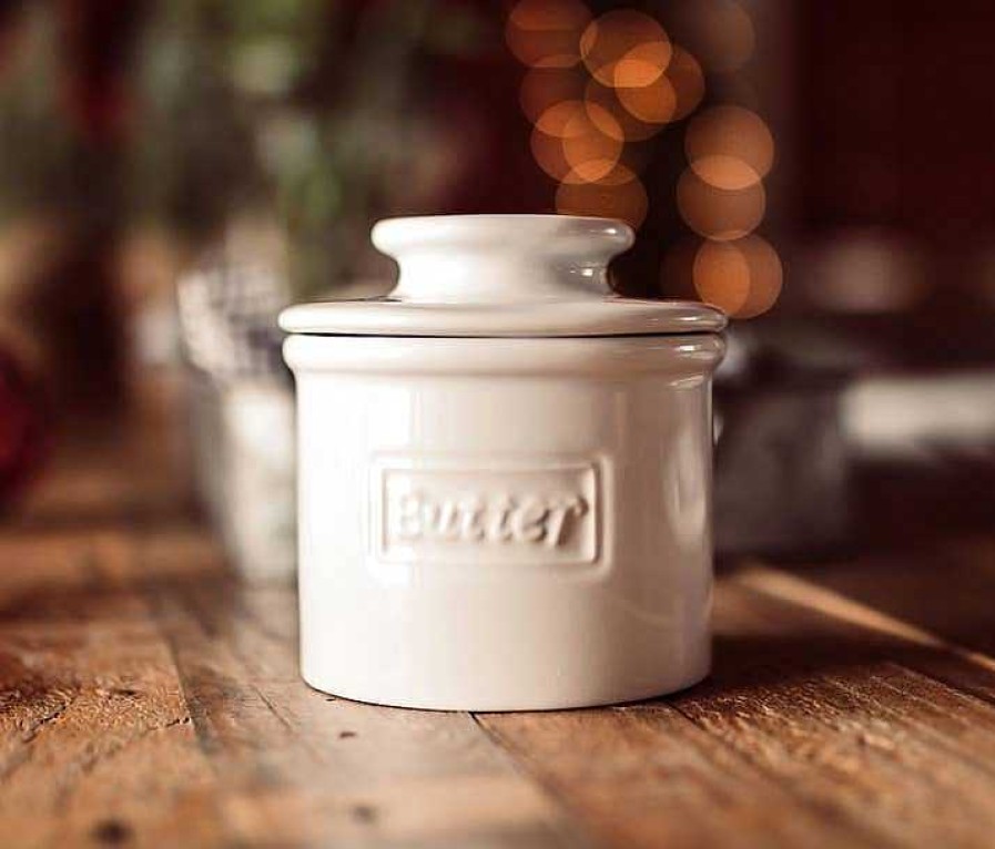 Kitchen Relish Decor | Cafe Butter Bell Crock - White