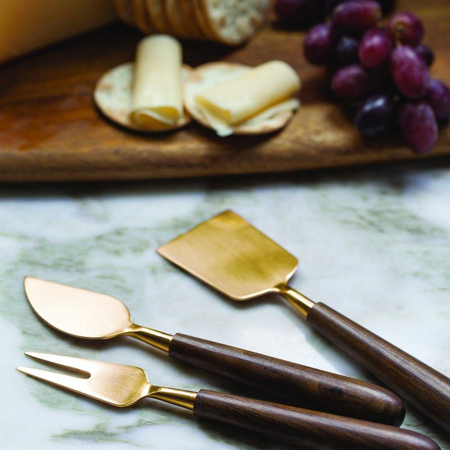 Kitchen Relish Decor | Gold & Wood Cheese Set