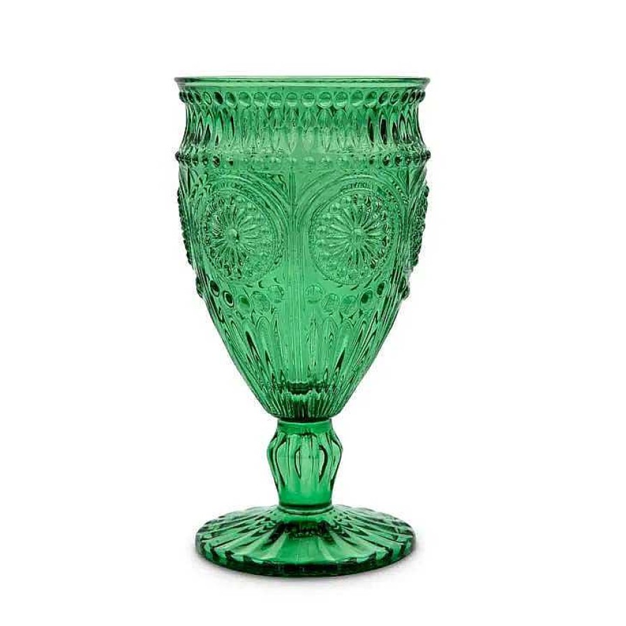 Table Relish Decor | Pressed Glass Wine Goblet - Green