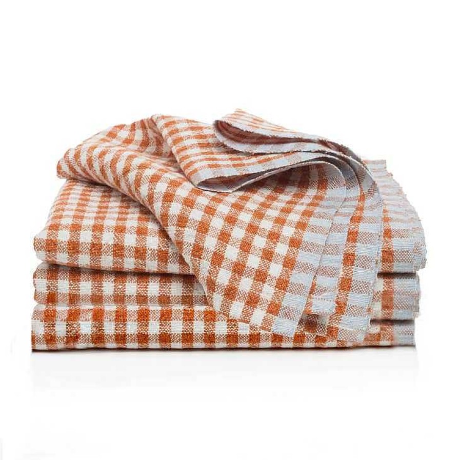 Table Relish Decor | Two-Tone Gingham Napkins - Cognac / Blue