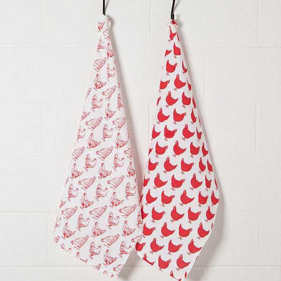 Kitchen Relish Decor | Color Center Floursack Set - Red Chickens