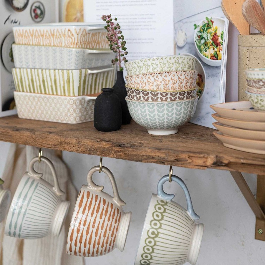 Kitchen Relish Decor | Stamped Stoneware Baker - Muted Tones