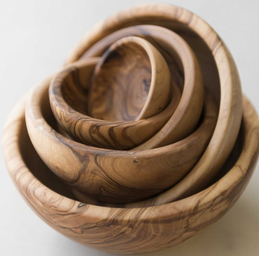 Kitchen Relish Decor | Olive Wood Nesting Bowl Set