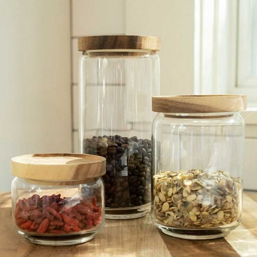 Kitchen Relish Decor | Glass Acacia Small Canister