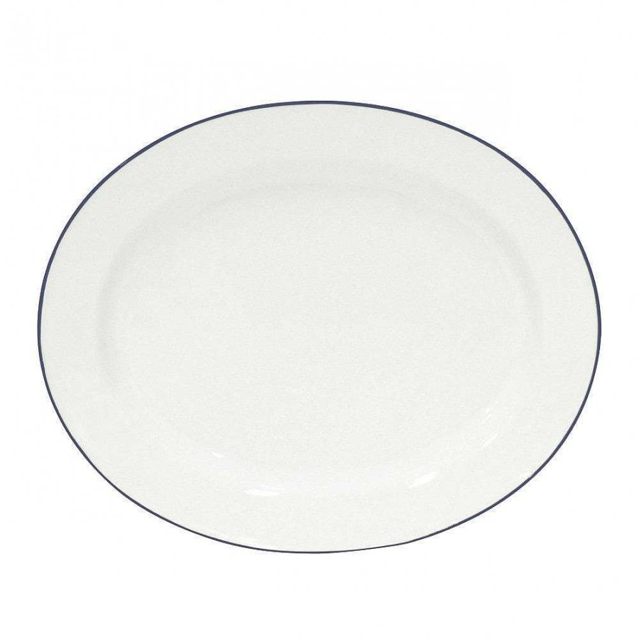 Table Relish Decor | Beja Large Oval Platter - White Blue