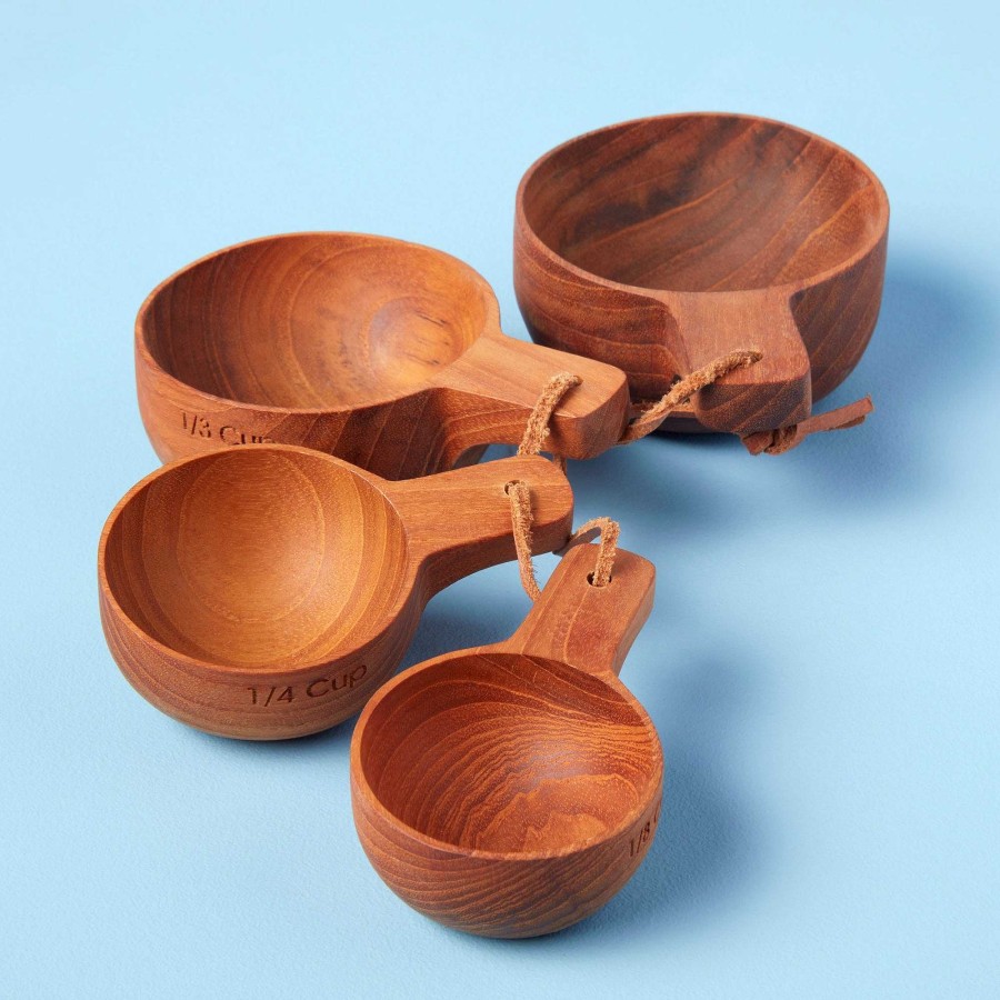 Kitchen Relish Decor | Teak Measuring Cups With Handle Set