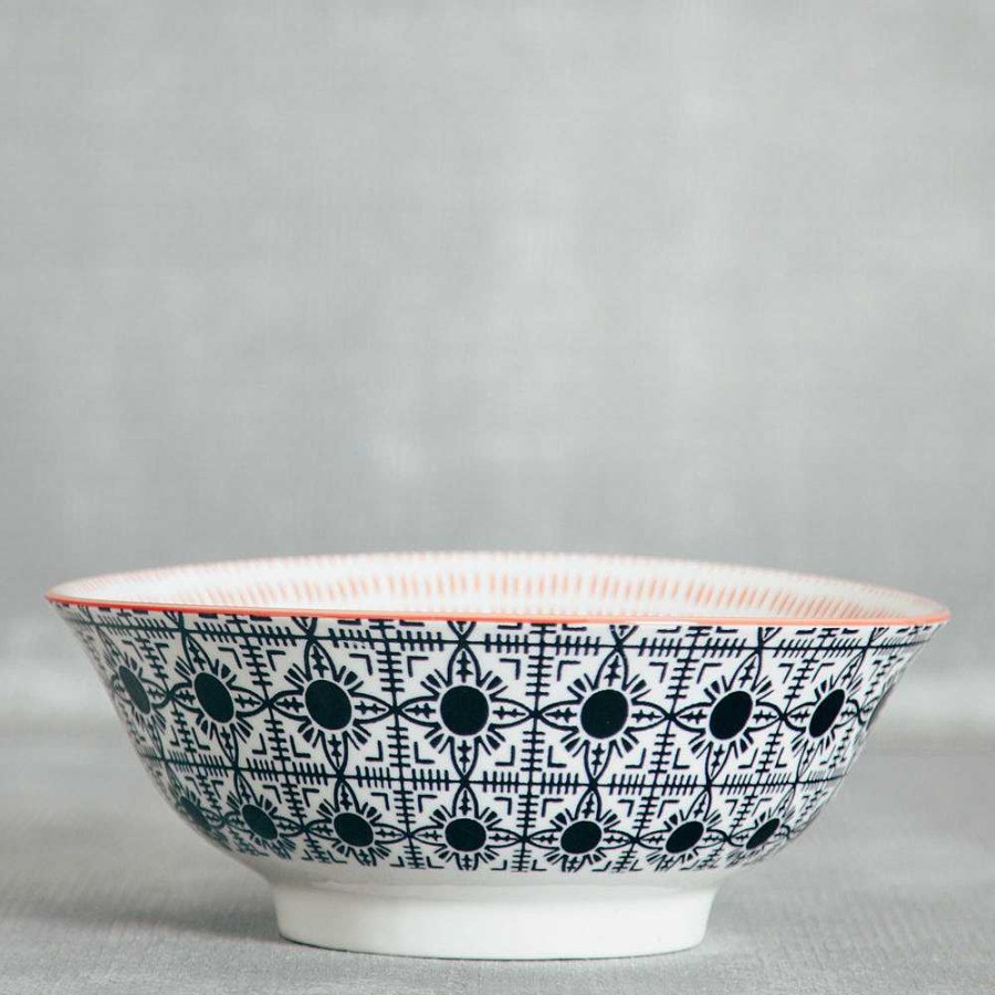 Table Relish Decor | Stamped Serving Bowl - Black Tiles