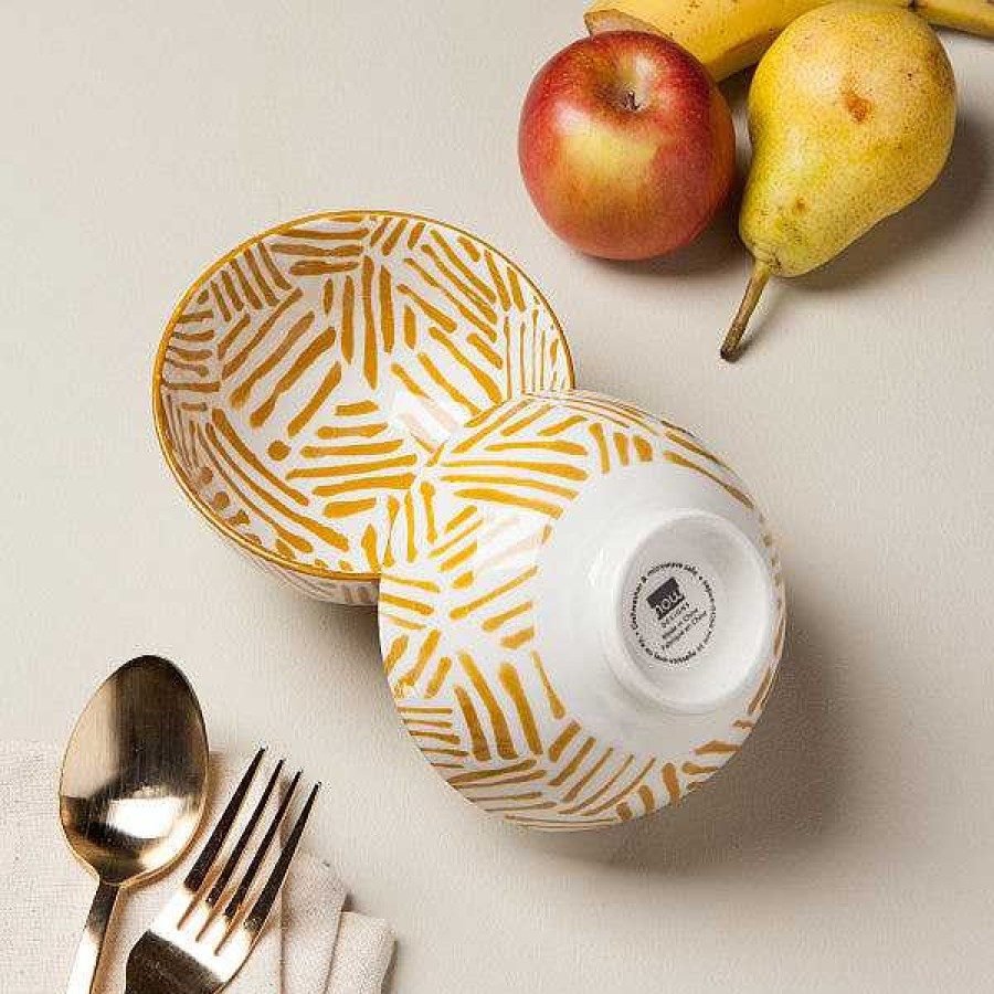 Kitchen Relish Decor | Coupe Stamped Bowl - Ochre Lines