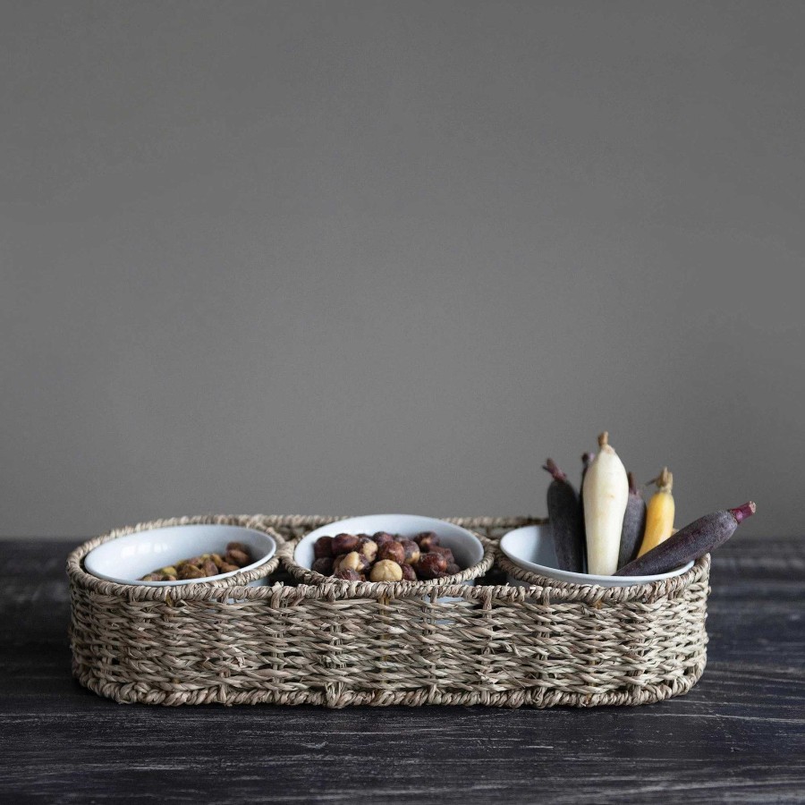 Table Relish Decor | Woven Basket W/ Bowls