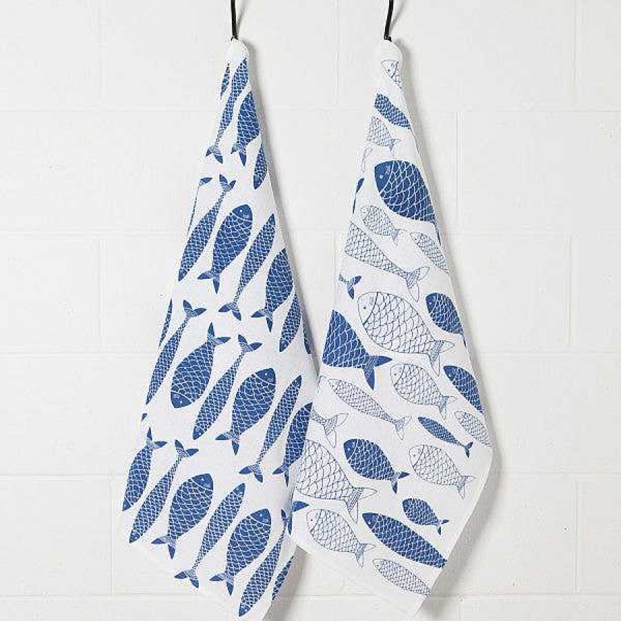 Kitchen Relish Decor | Color Center Floursack Set - Blue Fish