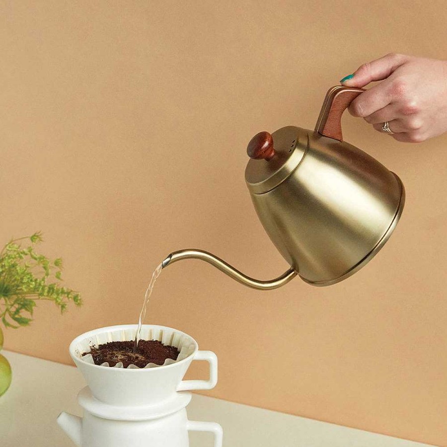 Kitchen Relish Decor | Stainless Steel Gooseneck Kettle - Brass