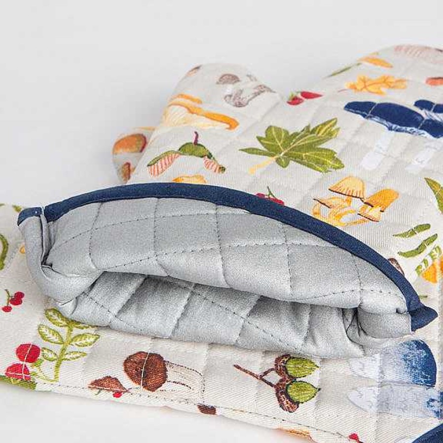 Kitchen Relish Decor | Pot Holder Oven Mitt Set - Field Mushrooms