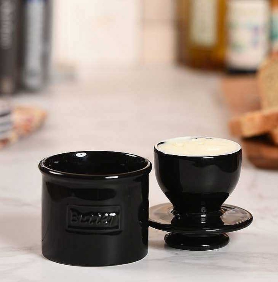 Kitchen Relish Decor | Cafe Butter Bell Crock - Black