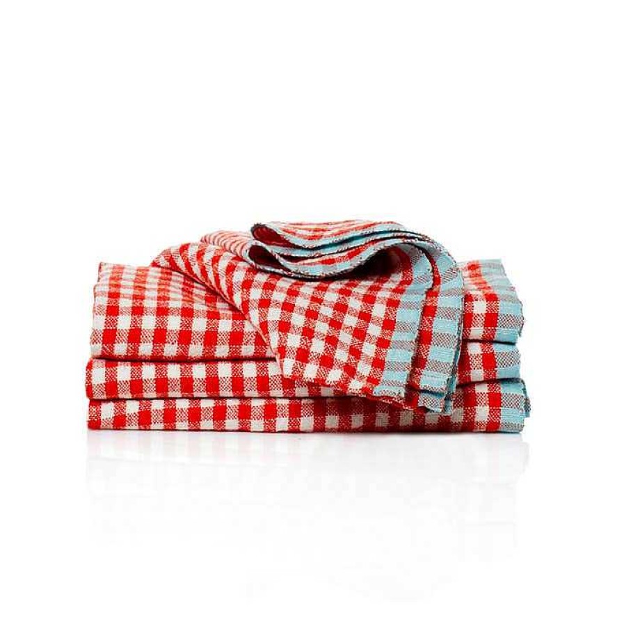 Table Relish Decor | Two-Tone Gingham Napkins - Orange / Aqua