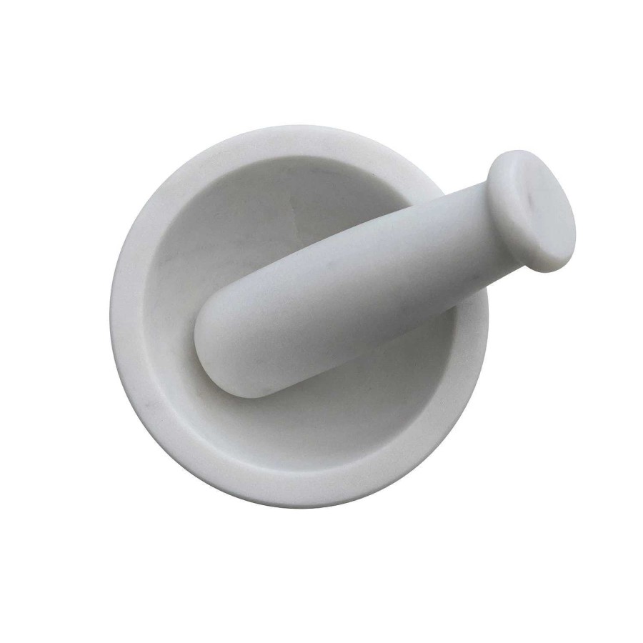 Kitchen Relish Decor | White Marble Mortar & Pestle