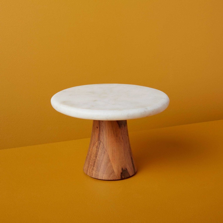 Table Relish Decor | Marble & Wood Small Cake Stand