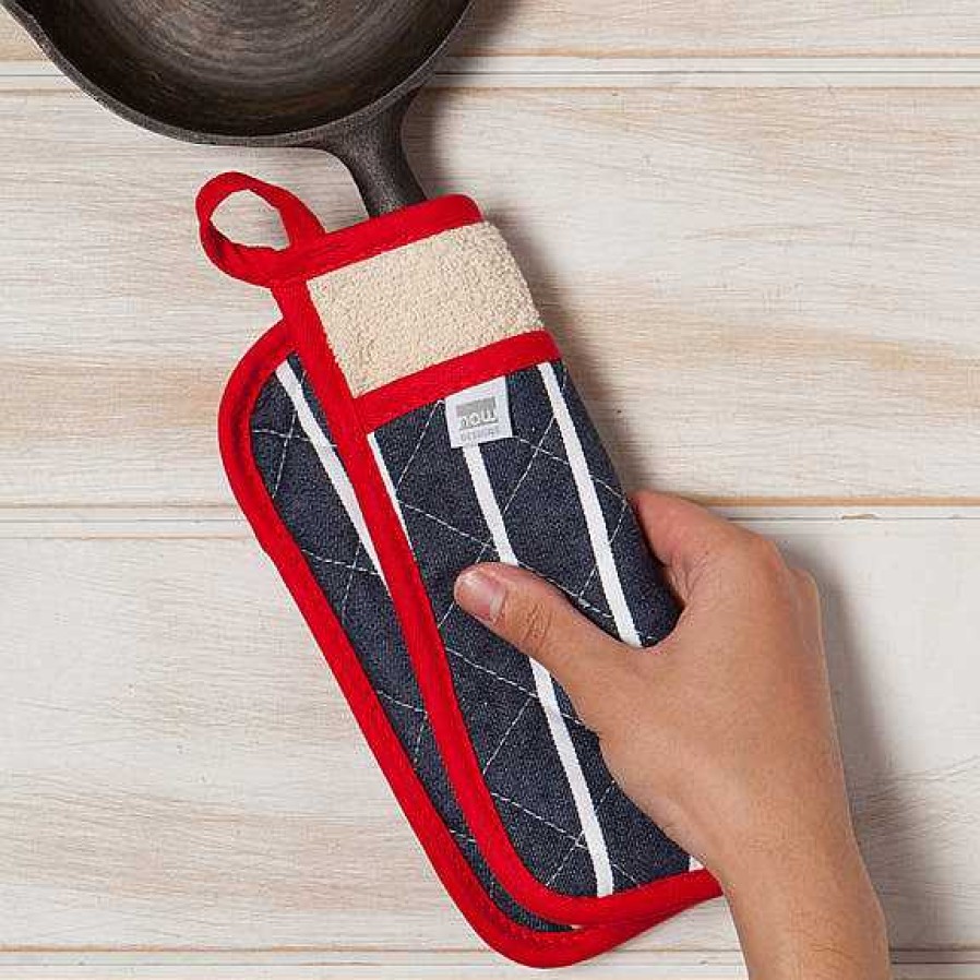 Kitchen Relish Decor | Pot Holder Oven Mitt Set - Butcher Stripe