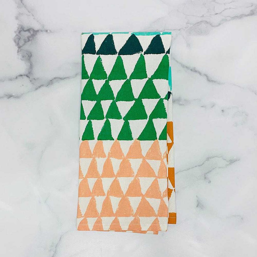 Kitchen Relish Decor | Graphic Shapes Dish Towel - Green Orange Triangles