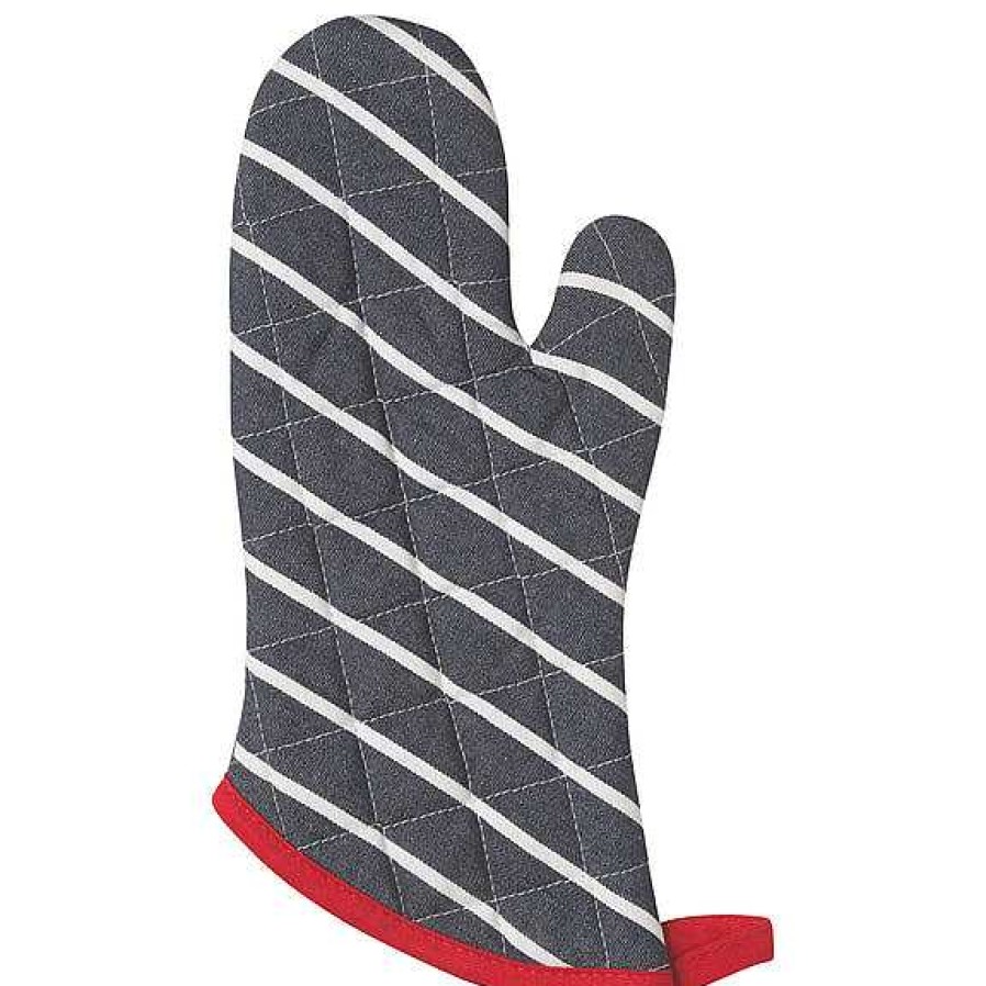 Kitchen Relish Decor | Pot Holder Oven Mitt Set - Butcher Stripe