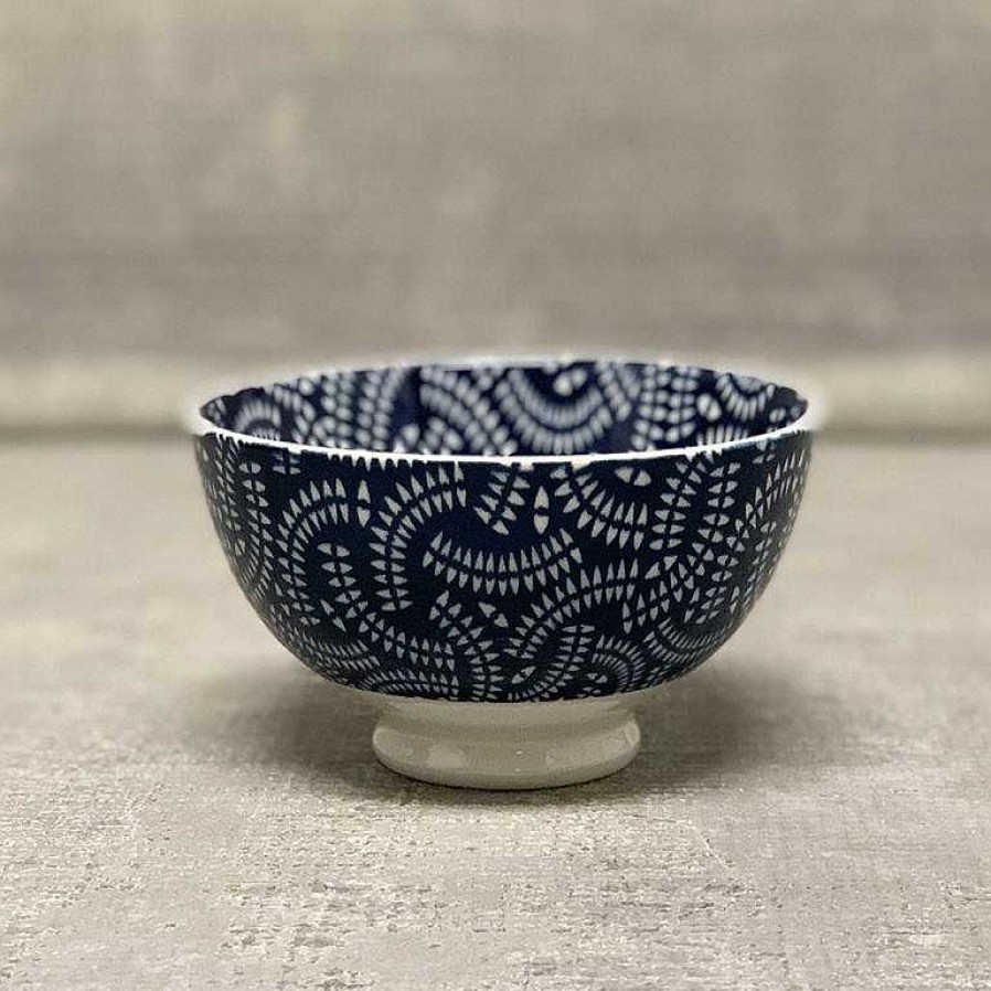 Kitchen Relish Decor | Coupe Stamped Bowl - Indigo Geo