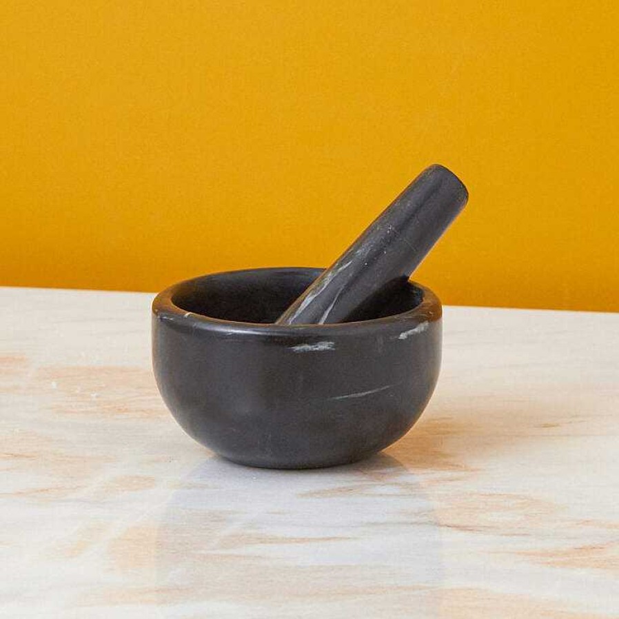 Kitchen Relish Decor | Salerno Black Marble Mortar & Pestle