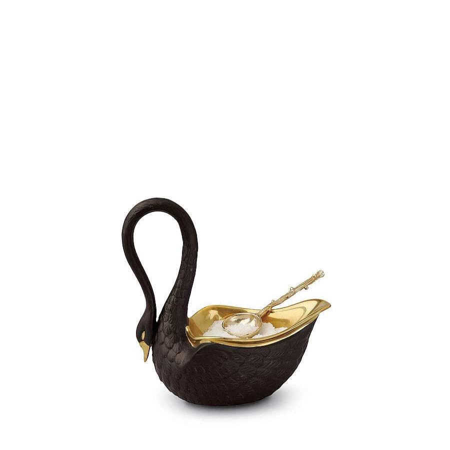 Table Relish Decor | Swan Salt Cellar & Spoon - Black