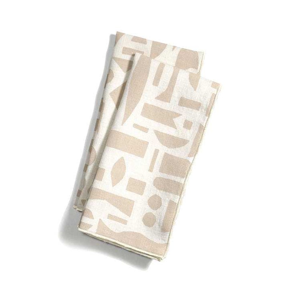 Table Relish Decor | Hand Printed Dinner Napkin Set - Sand