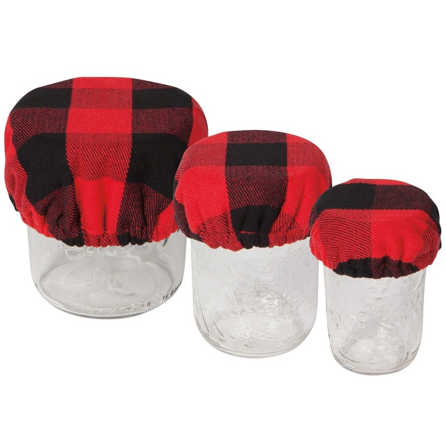 Kitchen Relish Decor | Mini Bowl Covers Set Of 3 - Red Buffalo Check