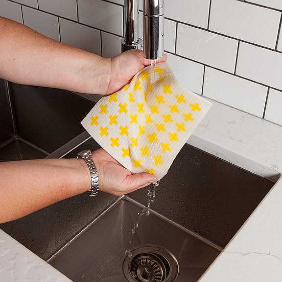 Kitchen Relish Decor | Swedish Dishcloth - Yellow Plus Sign