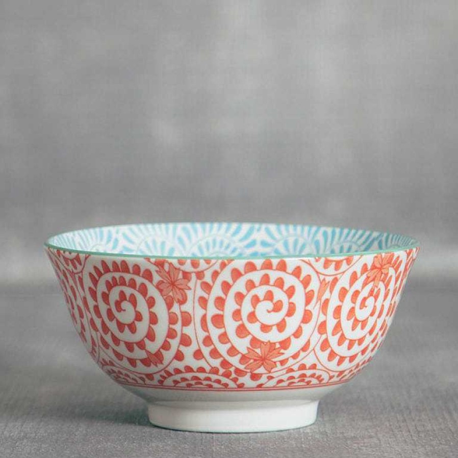 Kitchen Relish Decor | Stamped Bowl - Orange Blue Swirls